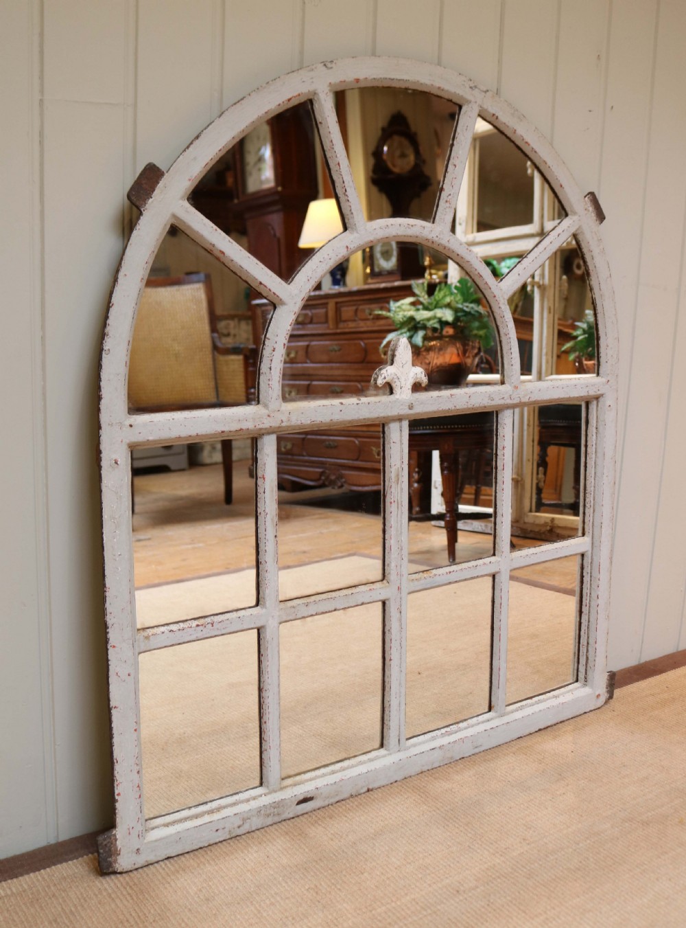 Late 19th Century Painted Arch Top Metal Window Mirror View VIII