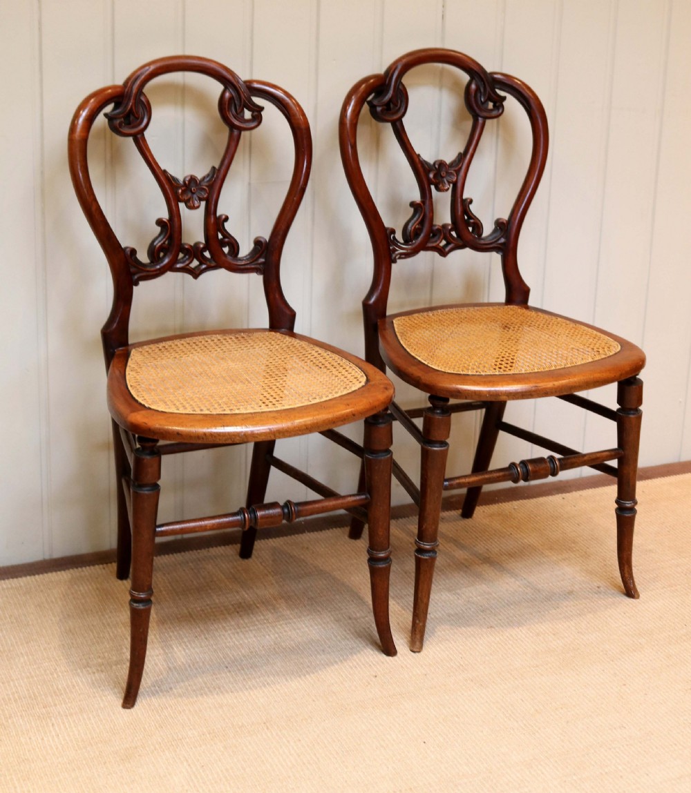 Pair Of Victorian Walnut Cane Seat Chairs  View II