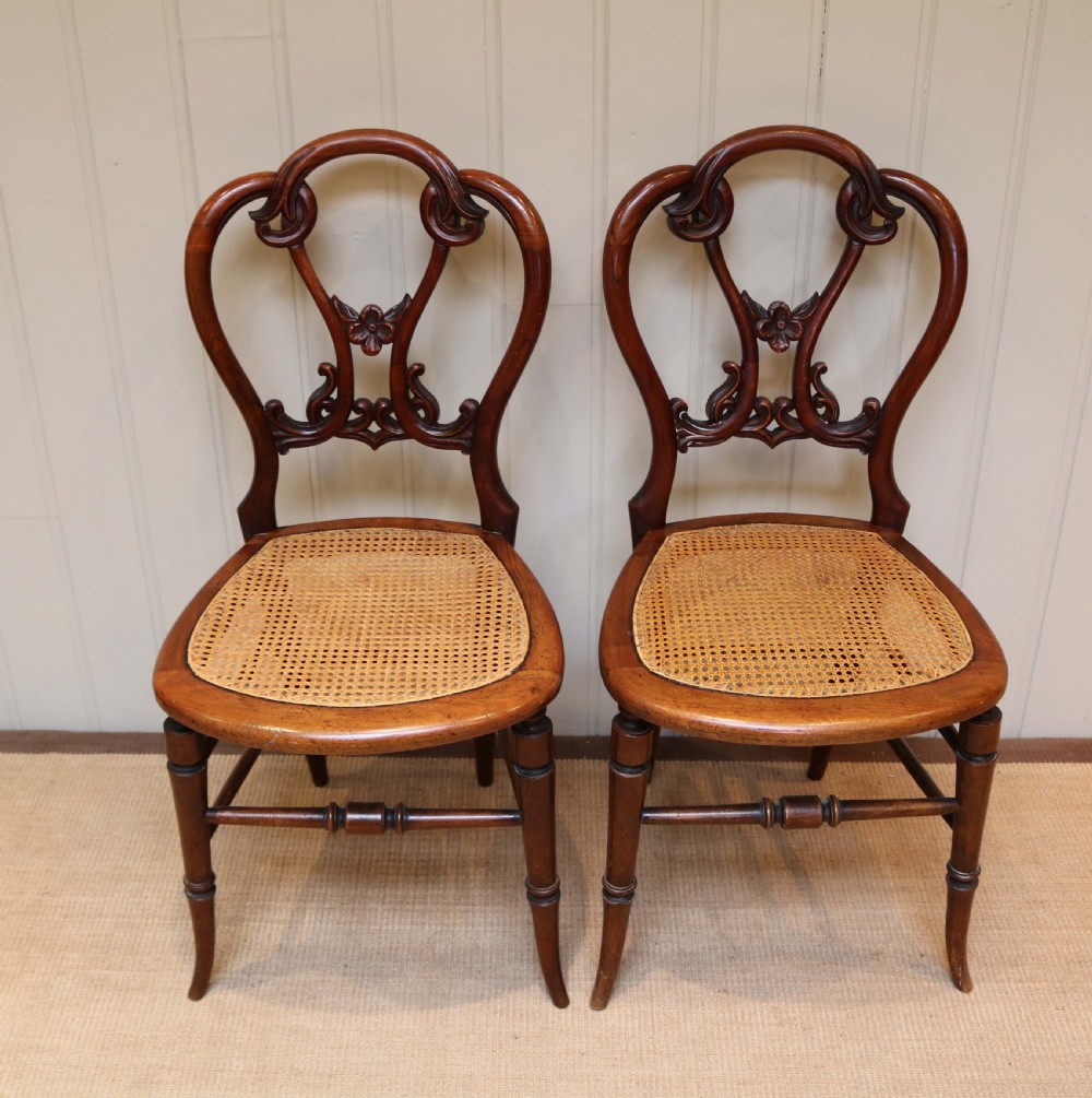 Pair Of Victorian Walnut Cane Seat Chairs  View V