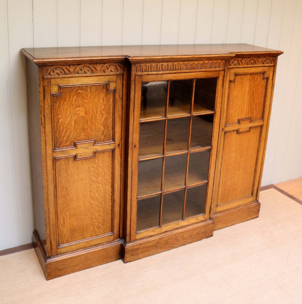 Golden Oak Breakfront Bookcase View II