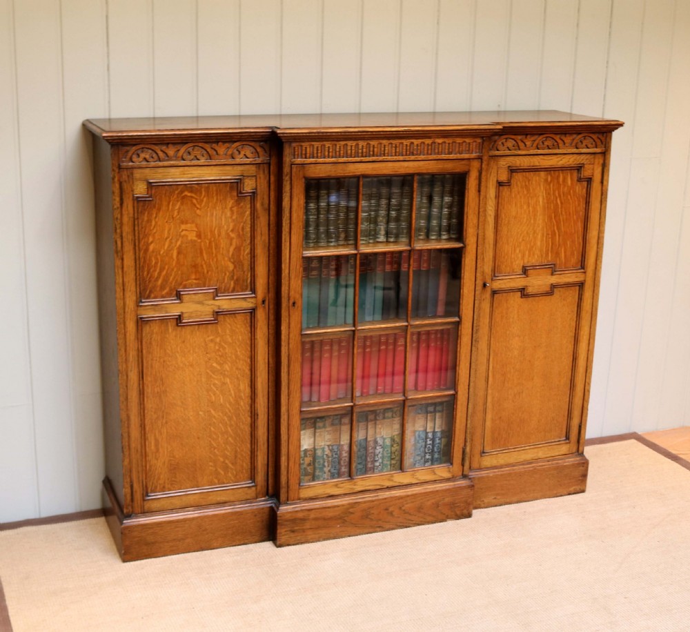 Golden Oak Breakfront Bookcase View III