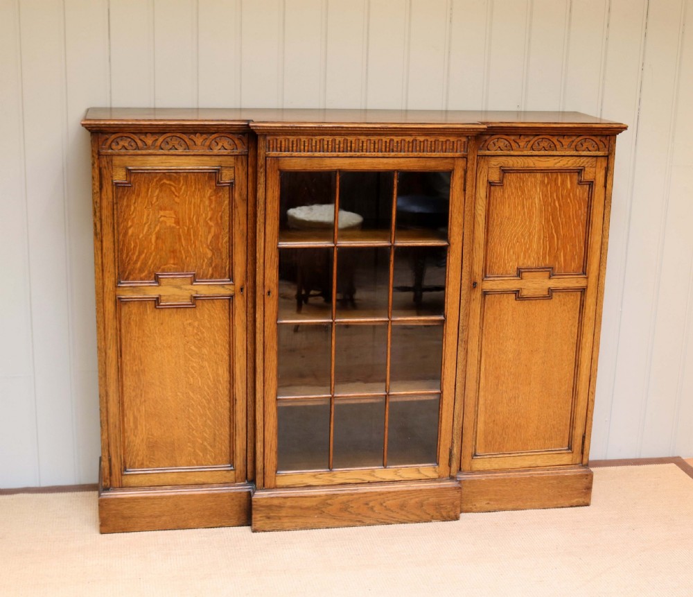 Golden Oak Breakfront Bookcase View IV