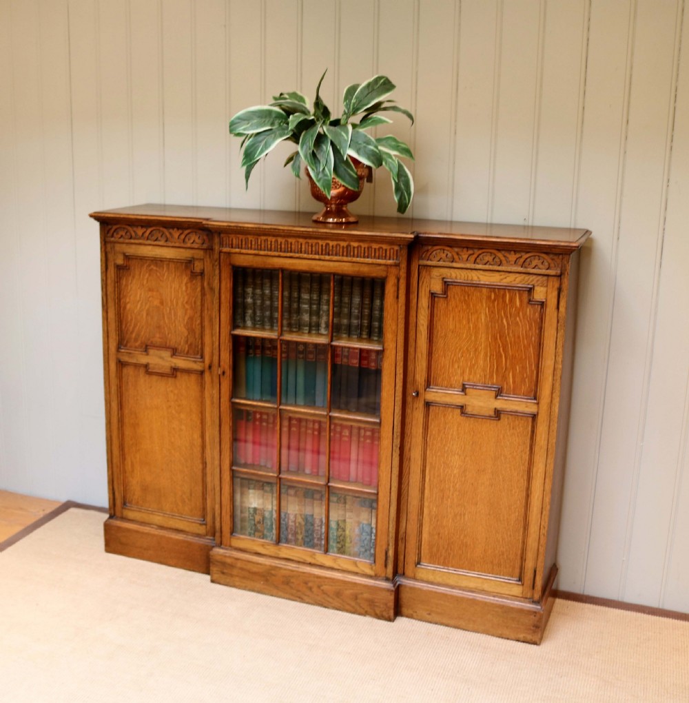 Golden Oak Breakfront Bookcase View V