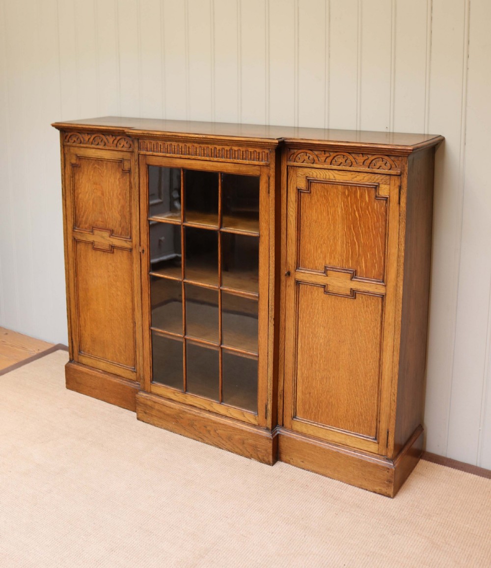 Golden Oak Breakfront Bookcase View VI