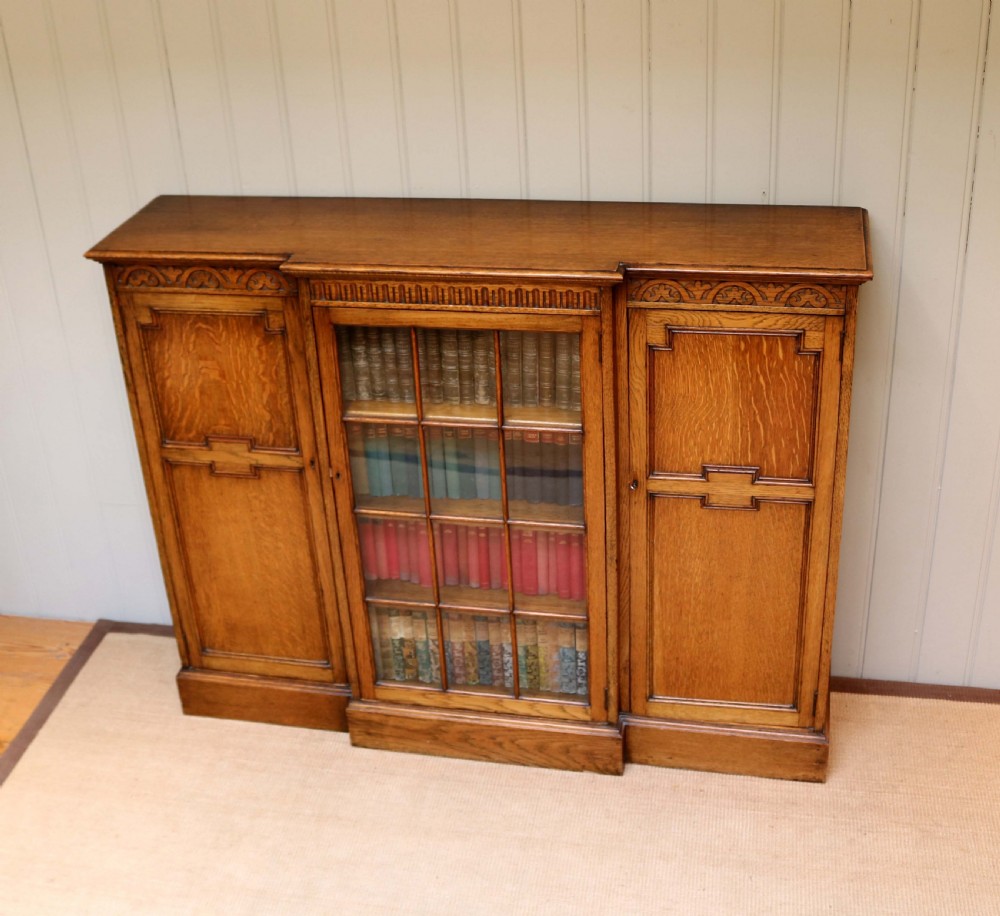 Golden Oak Breakfront Bookcase View VIII