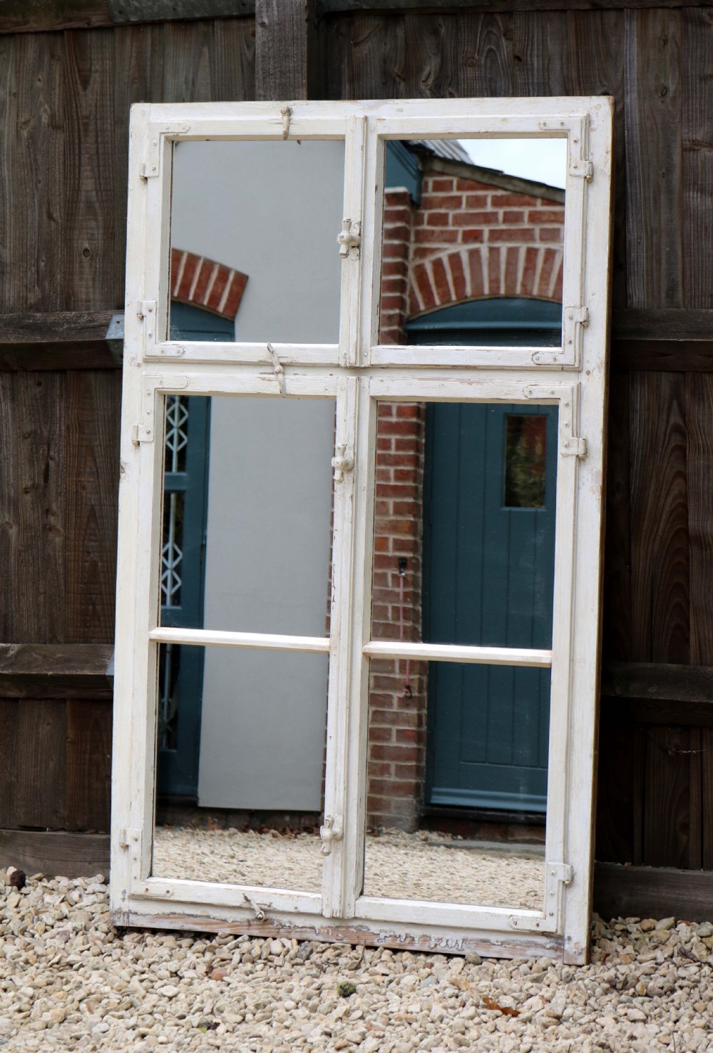 Large Painted Sectional Wooden Window Mirror