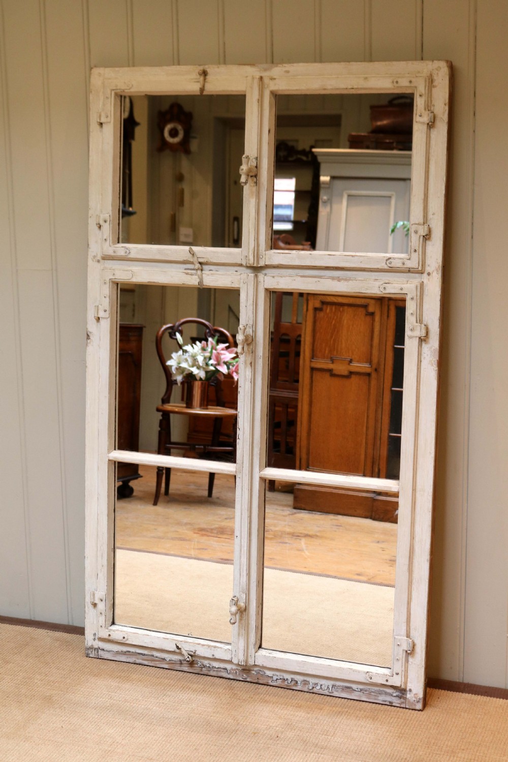 Large Painted Sectional Wooden Window Mirror View IV