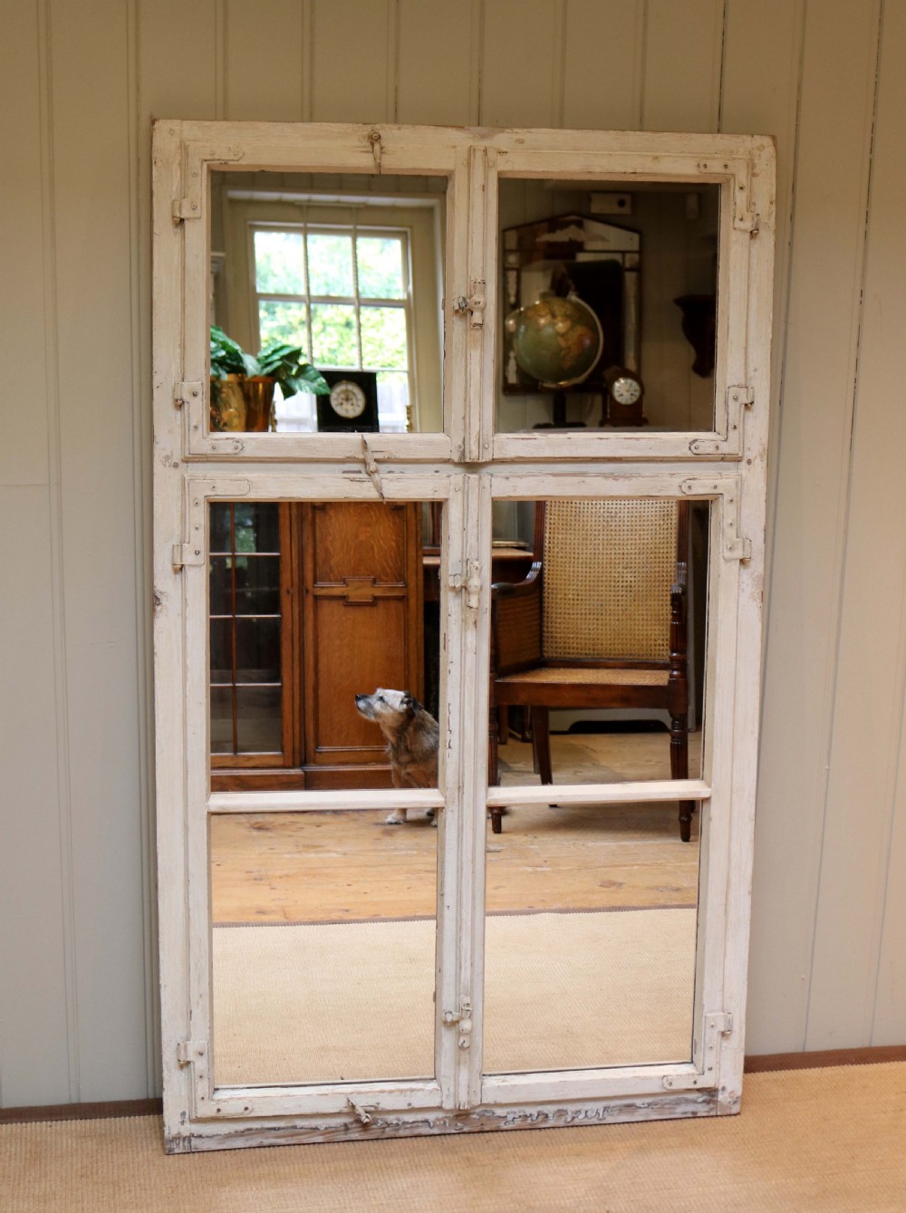 Large Painted Sectional Wooden Window Mirror View VII