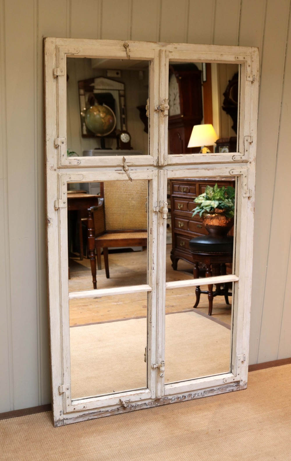 Large Painted Sectional Wooden Window Mirror View VIII