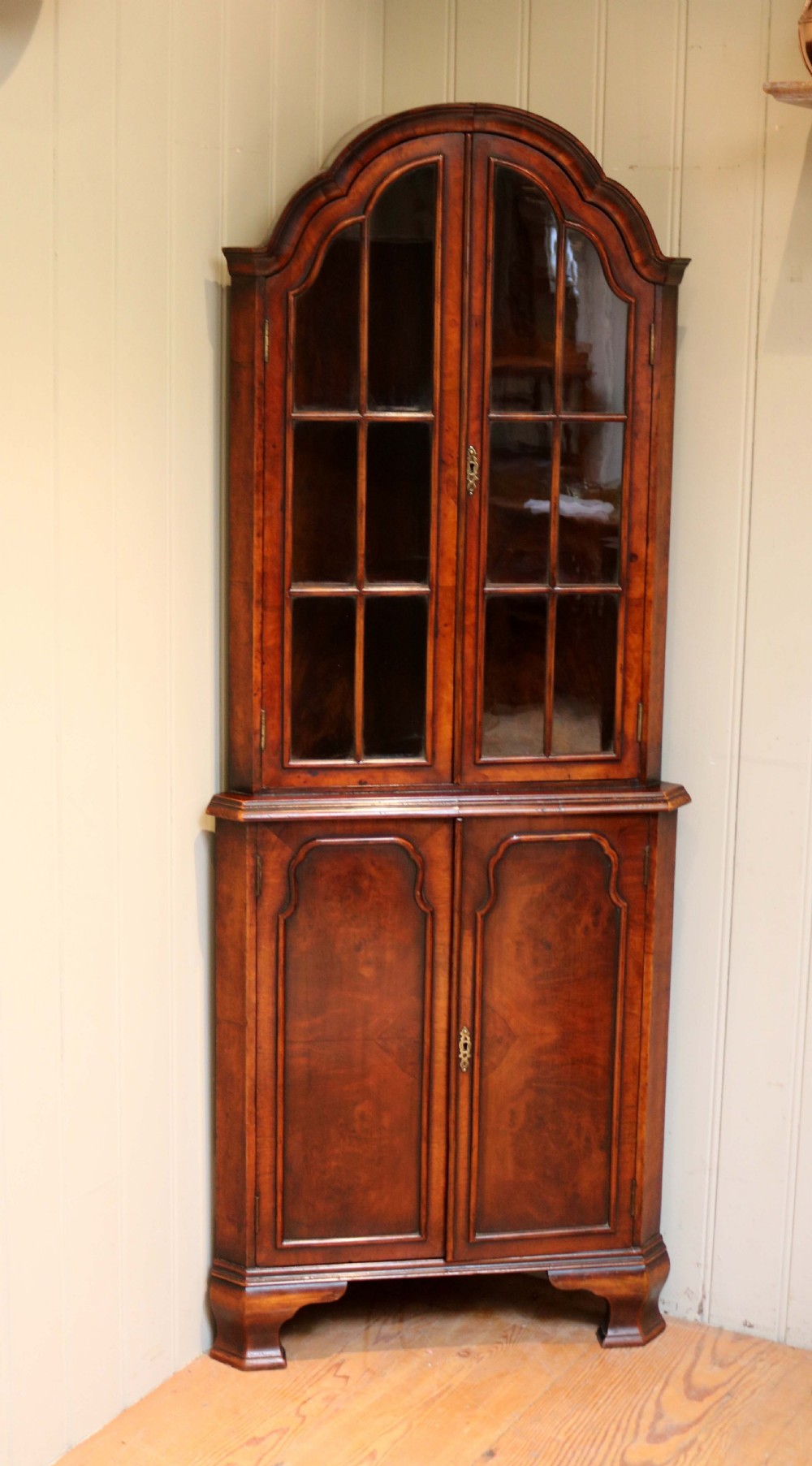 Walnut Arch Top Corner Cabinet 