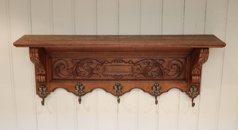 French Carved Solid Oak Wall Shelf 