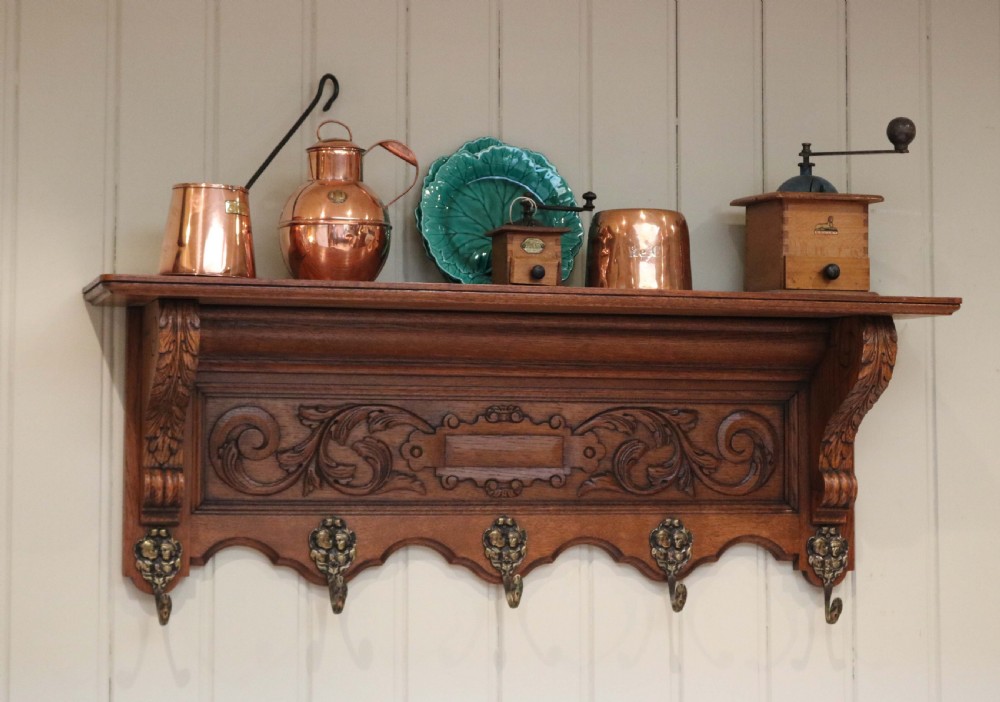 French Carved Solid Oak Wall Shelf  View II