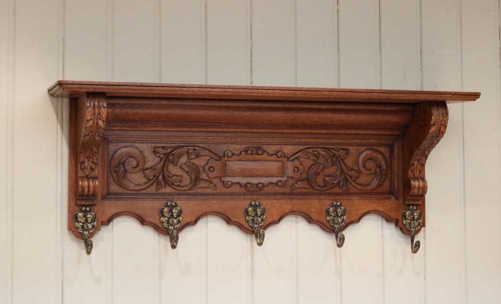 French Carved Solid Oak Wall Shelf  View III