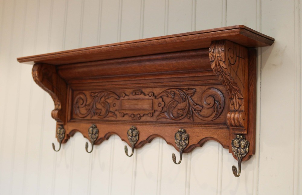 French Carved Solid Oak Wall Shelf  View V