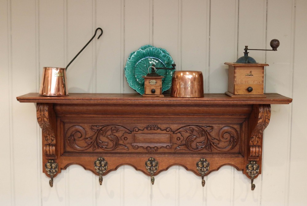 French Carved Solid Oak Wall Shelf  View VIII
