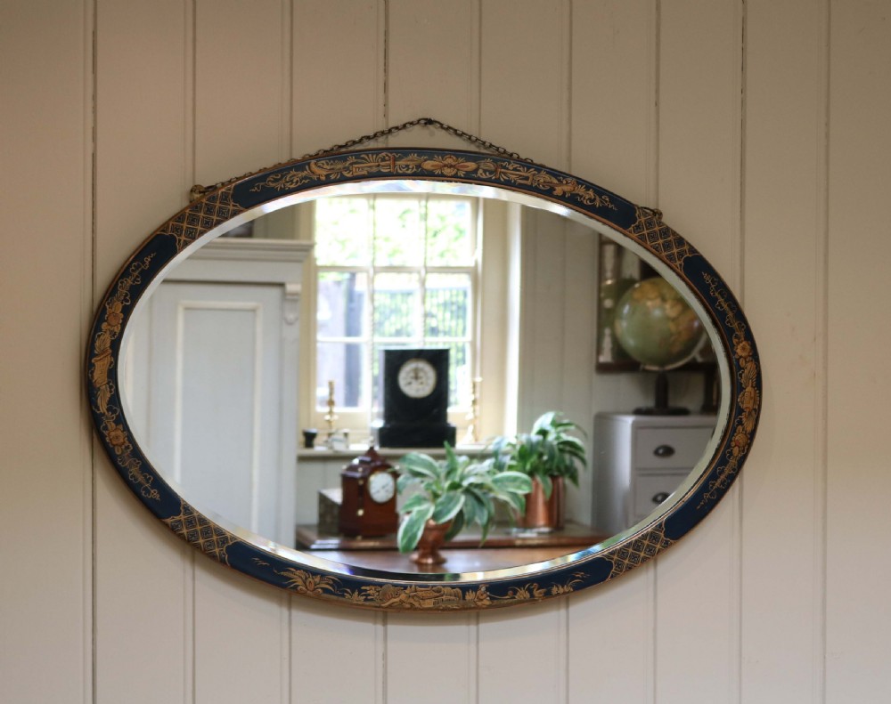 Blue Oval Chinoiserie Wall Mirror
