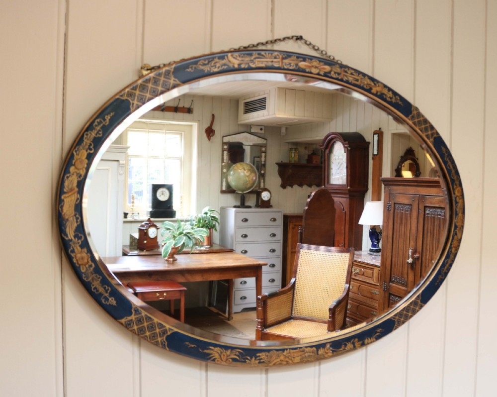 Blue Oval Chinoiserie Wall Mirror View II