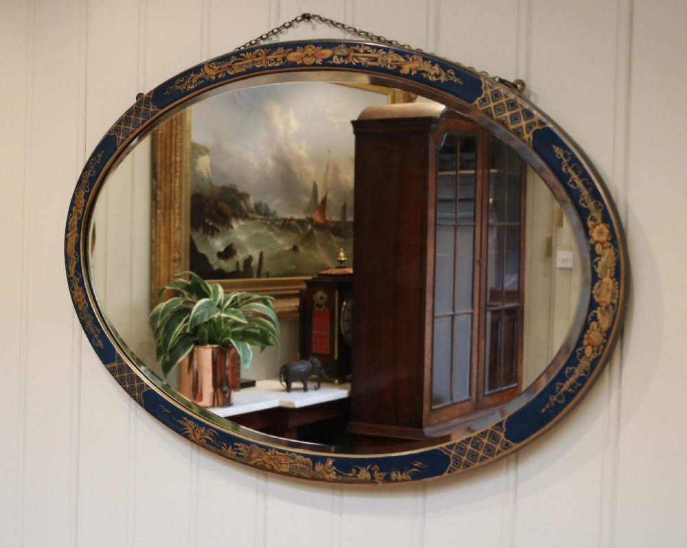 Blue Oval Chinoiserie Wall Mirror View III