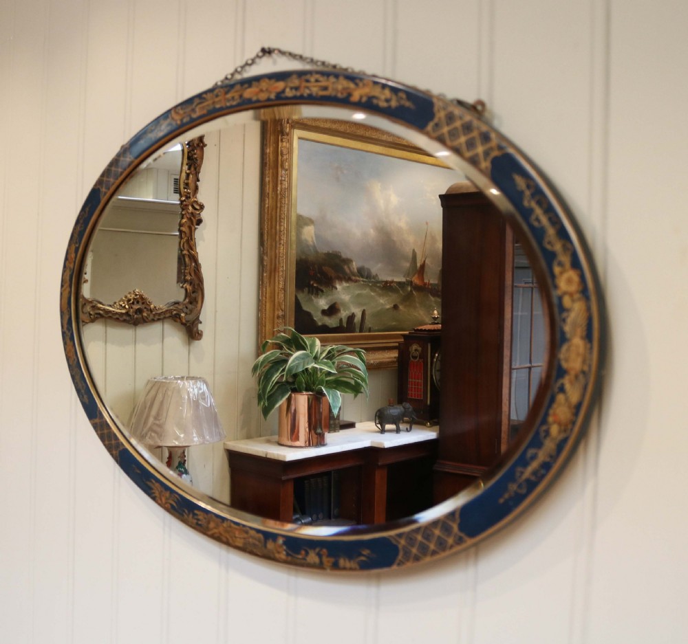 Blue Oval Chinoiserie Wall Mirror View V