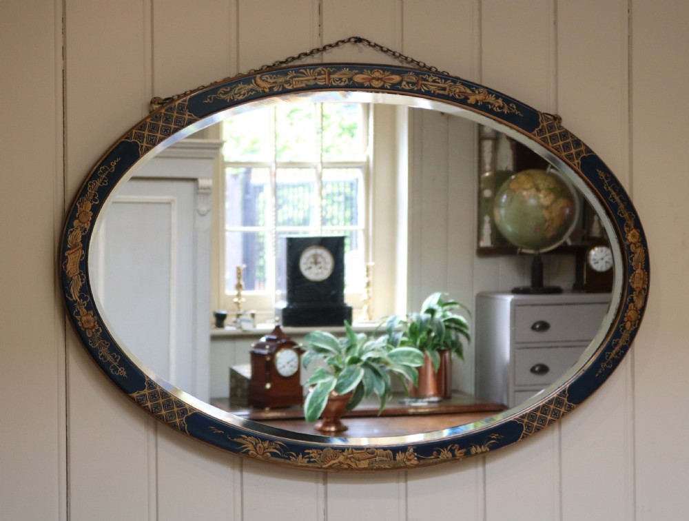 Blue Oval Chinoiserie Wall Mirror View VI