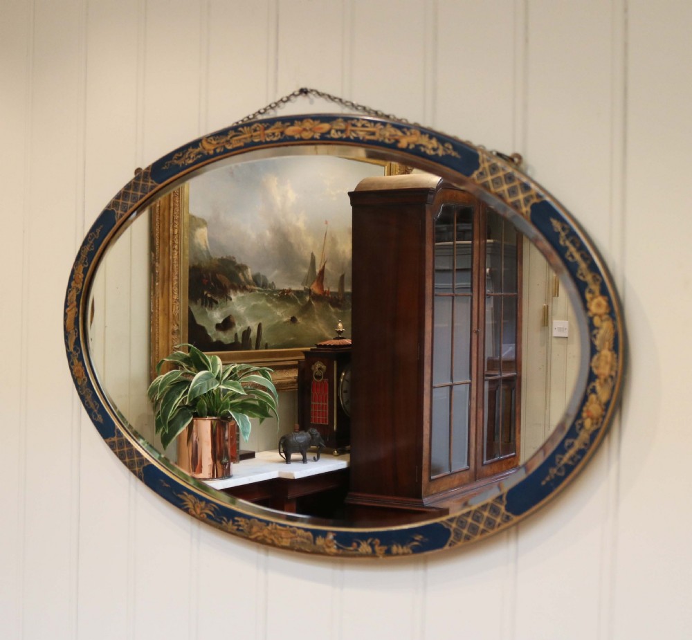 Blue Oval Chinoiserie Wall Mirror View VII