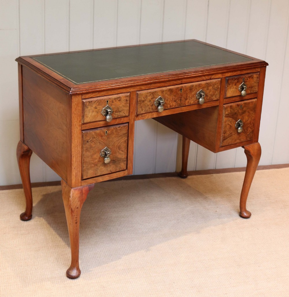 Burr Walnut Kneehole Writing Desk  View II