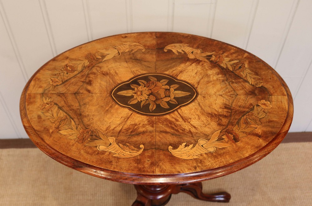 Victorian Walnut Inlaid Oval Tilt Top Table View III