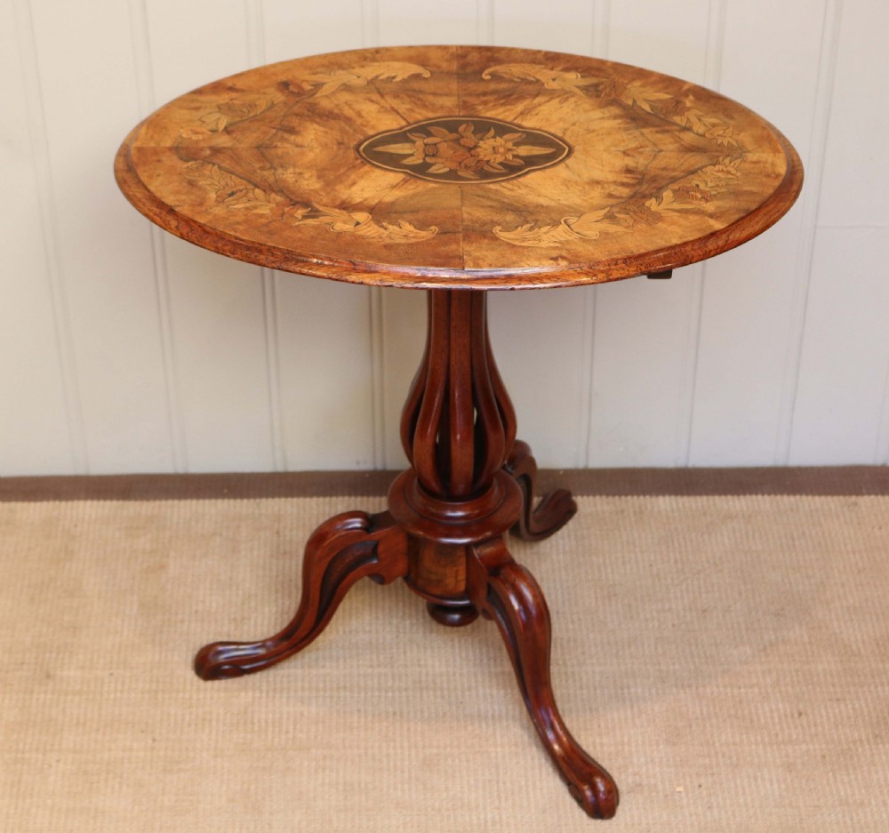 Victorian Walnut Inlaid Oval Tilt Top Table View IV