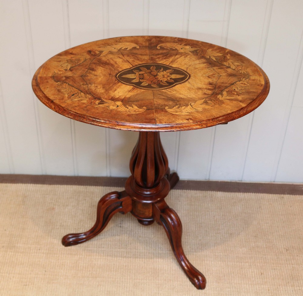 Victorian Walnut Inlaid Oval Tilt Top Table View VII