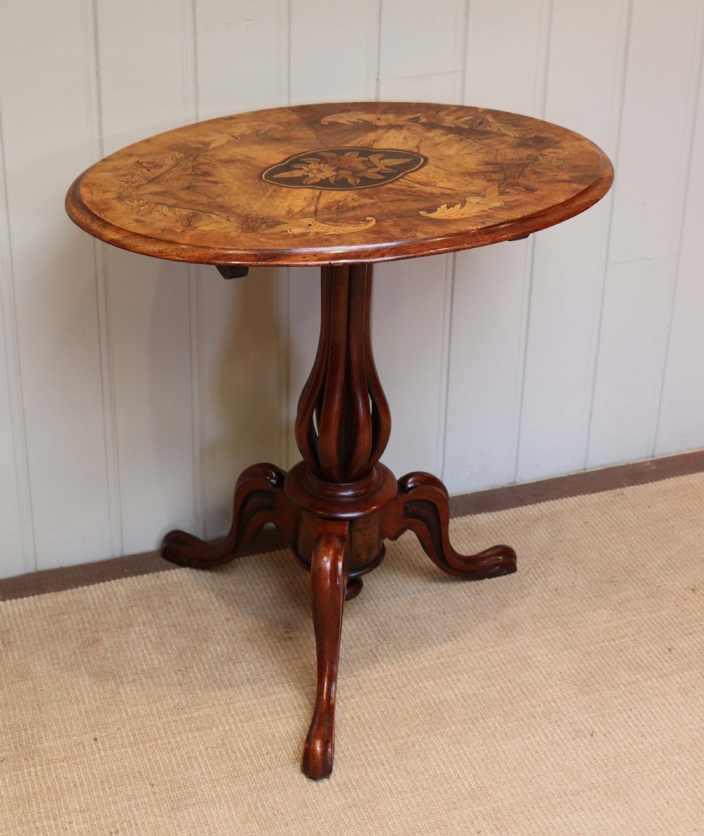Victorian Walnut Inlaid Oval Tilt Top Table View VIII