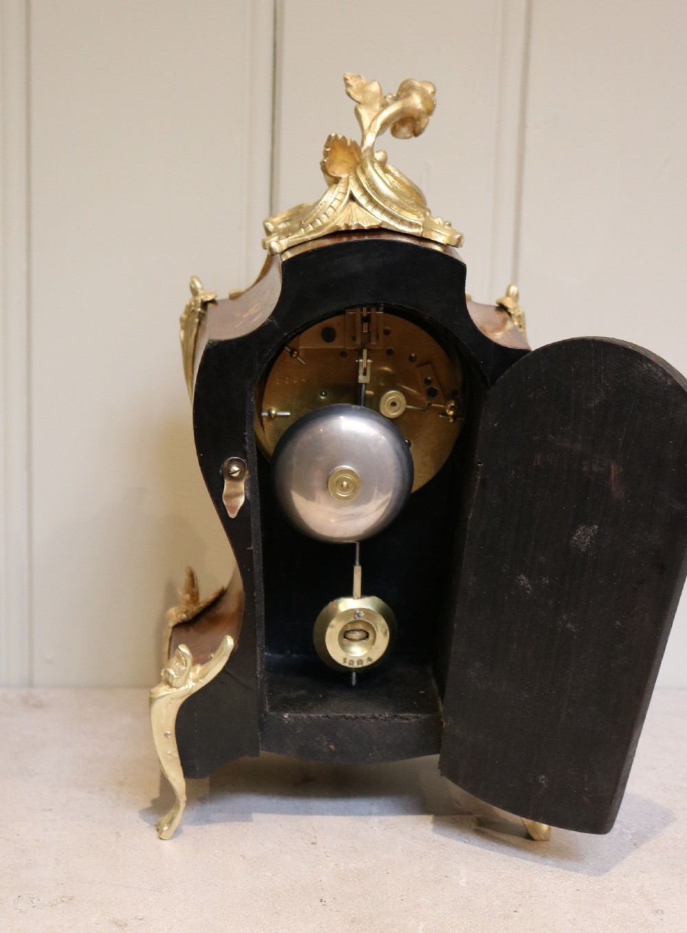 Rosewood and Marquetry Bell Striking Mantel Clock (France, 1889) View X