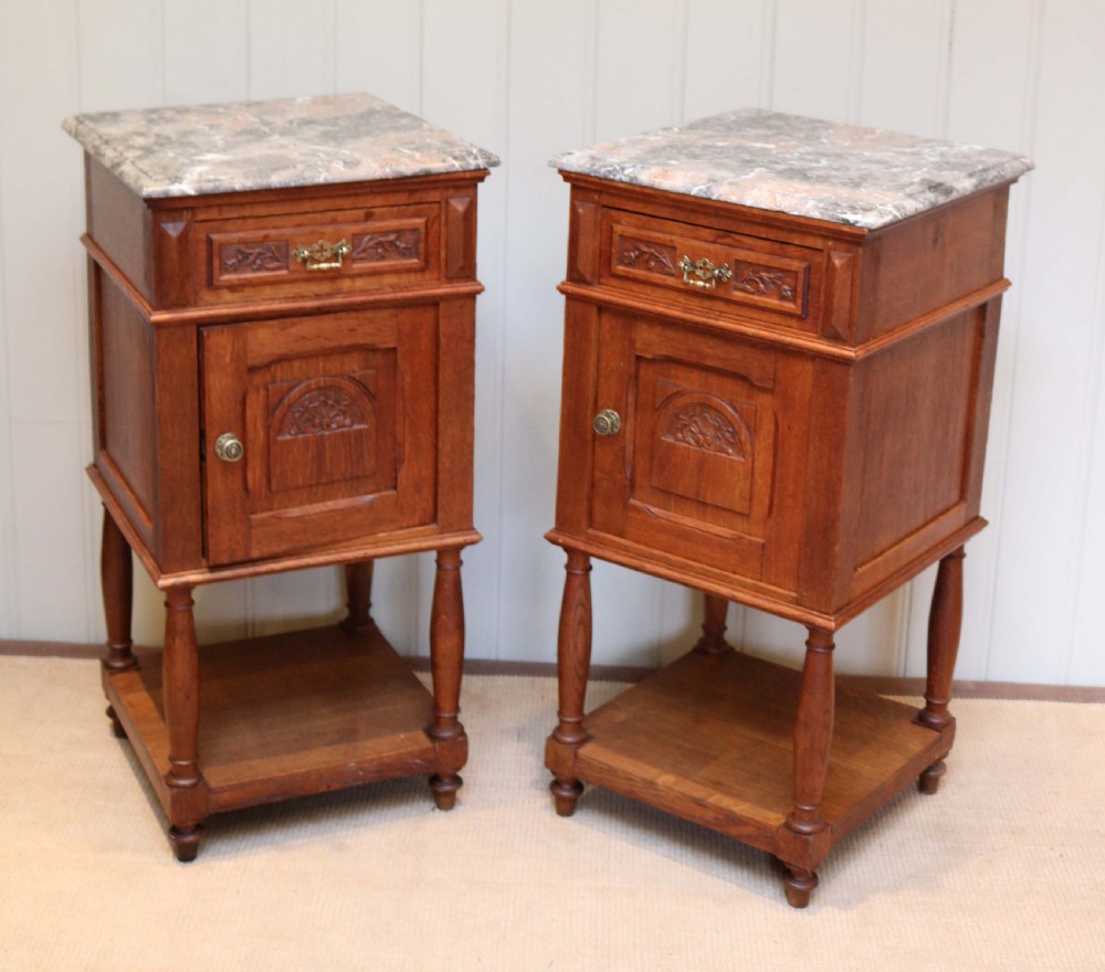 Pair Of French Oak Marble Top Bedside Cabinets  View IV