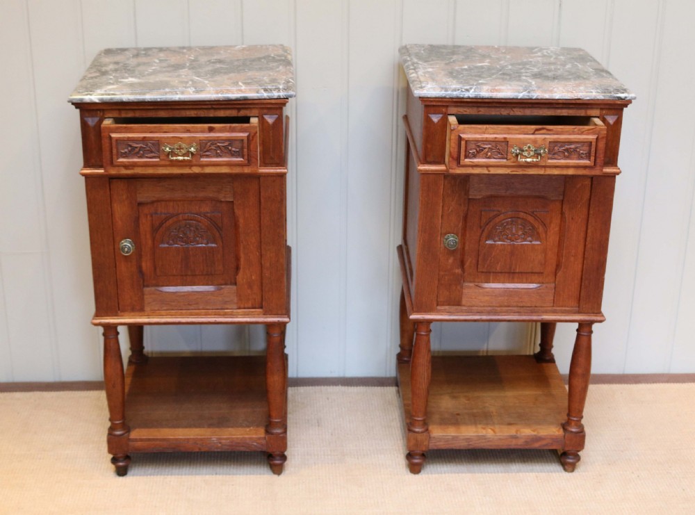 Pair Of French Oak Marble Top Bedside Cabinets  View VI