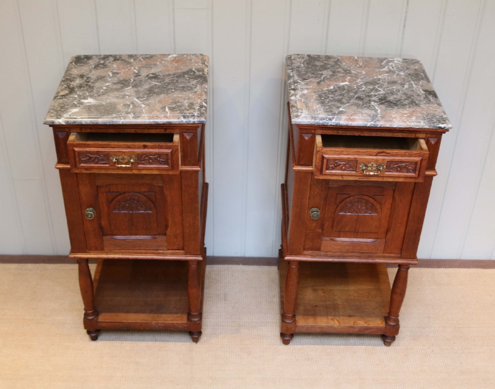 Pair Of French Oak Marble Top Bedside Cabinets  View VII