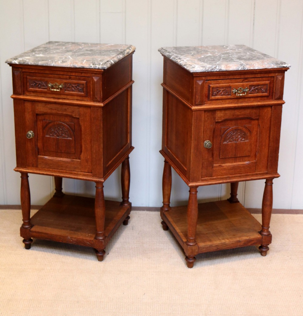 Pair Of French Oak Marble Top Bedside Cabinets  View VIII