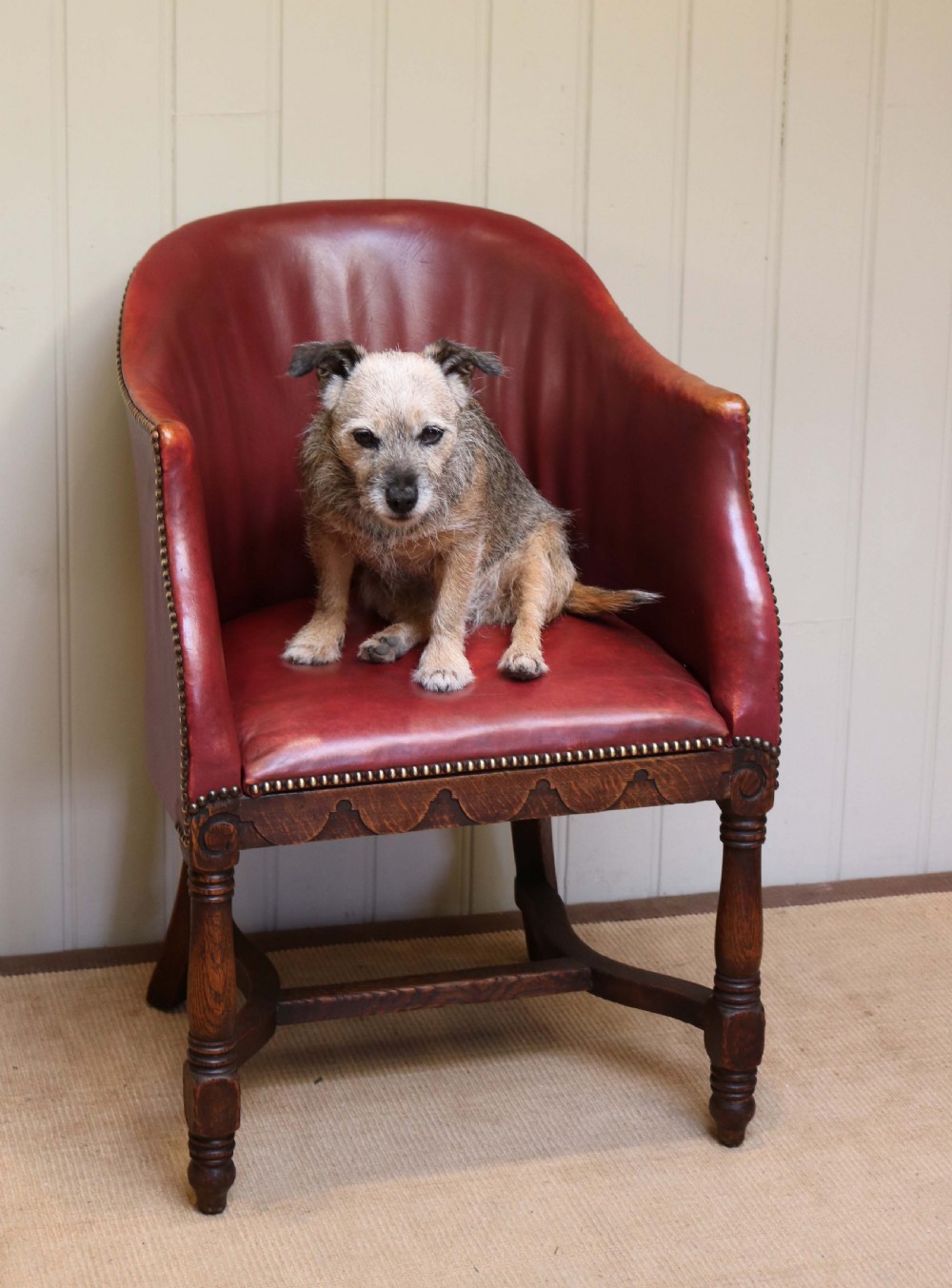Oak Framed Leather Tub Chair View VIII