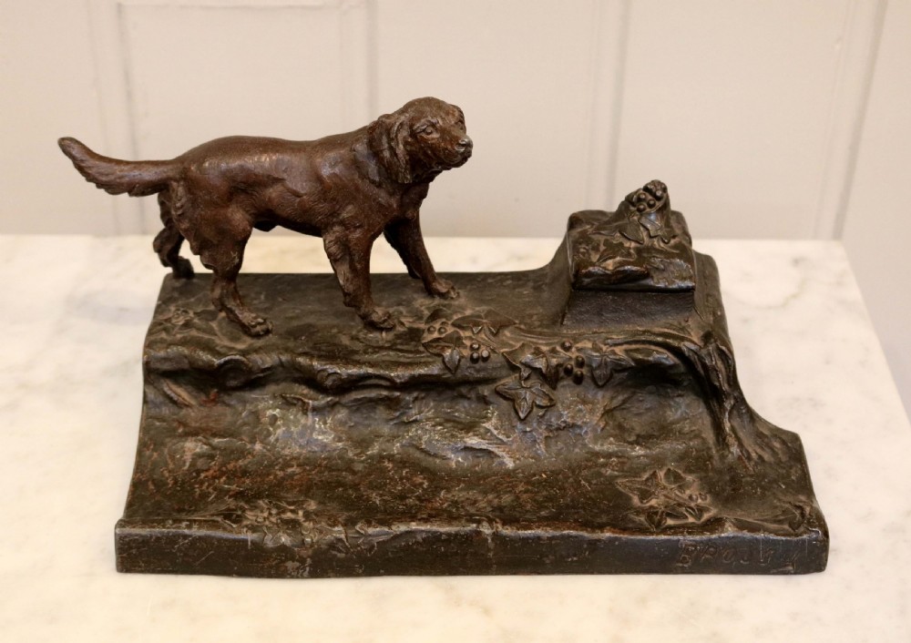 French Spelter Dog Ink Stand 