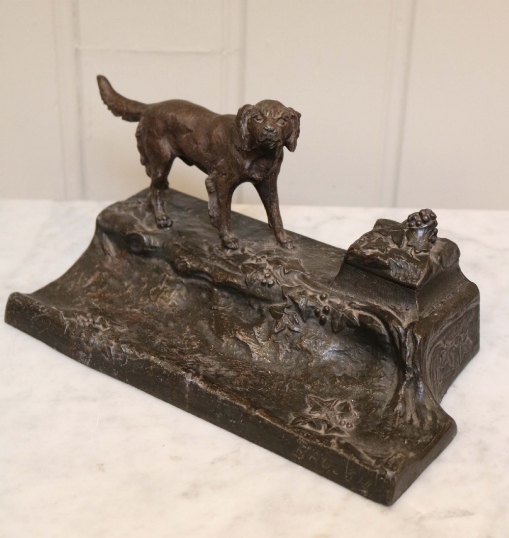 French Spelter Dog Ink Stand  View III