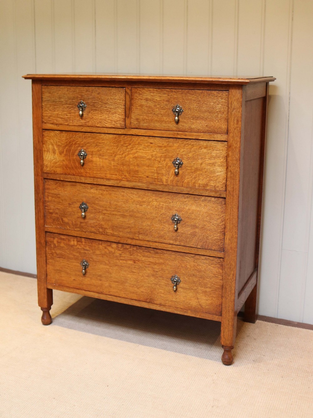 Tall Golden Oak Chest Of Drawers View II