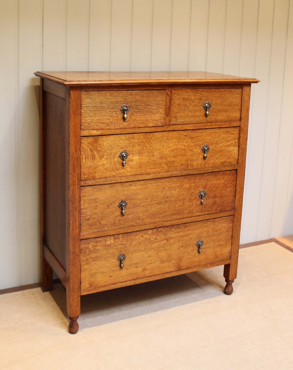 Tall Golden Oak Chest Of Drawers View III