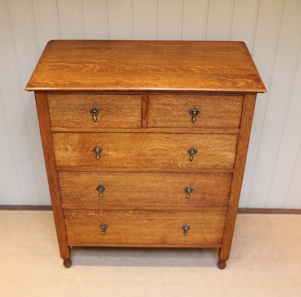 Tall Golden Oak Chest Of Drawers View IV