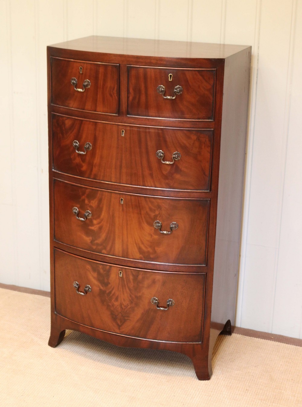 Tall Mahogany Bow Front Chest Of Drawers View II