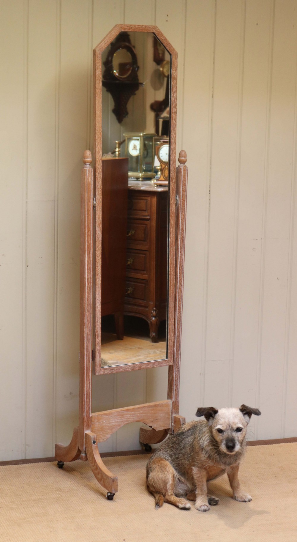 1920s Limed Oak Cheval Mirror View VII