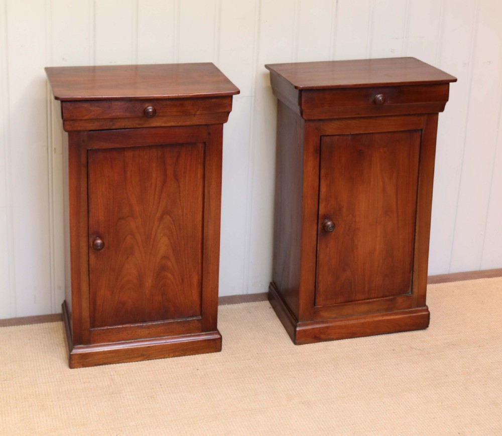 Pair Of Rustic French Cherry Wood Bedside Cupboards