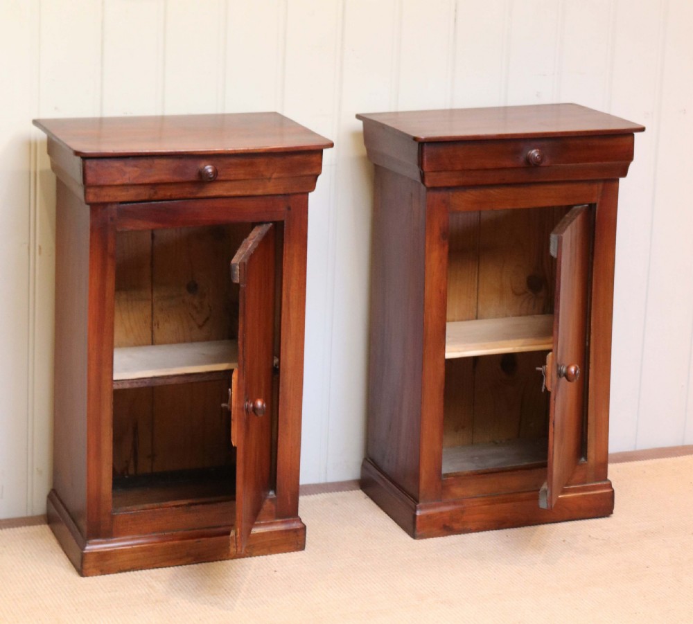 Pair Of Rustic French Cherry Wood Bedside Cupboards View III