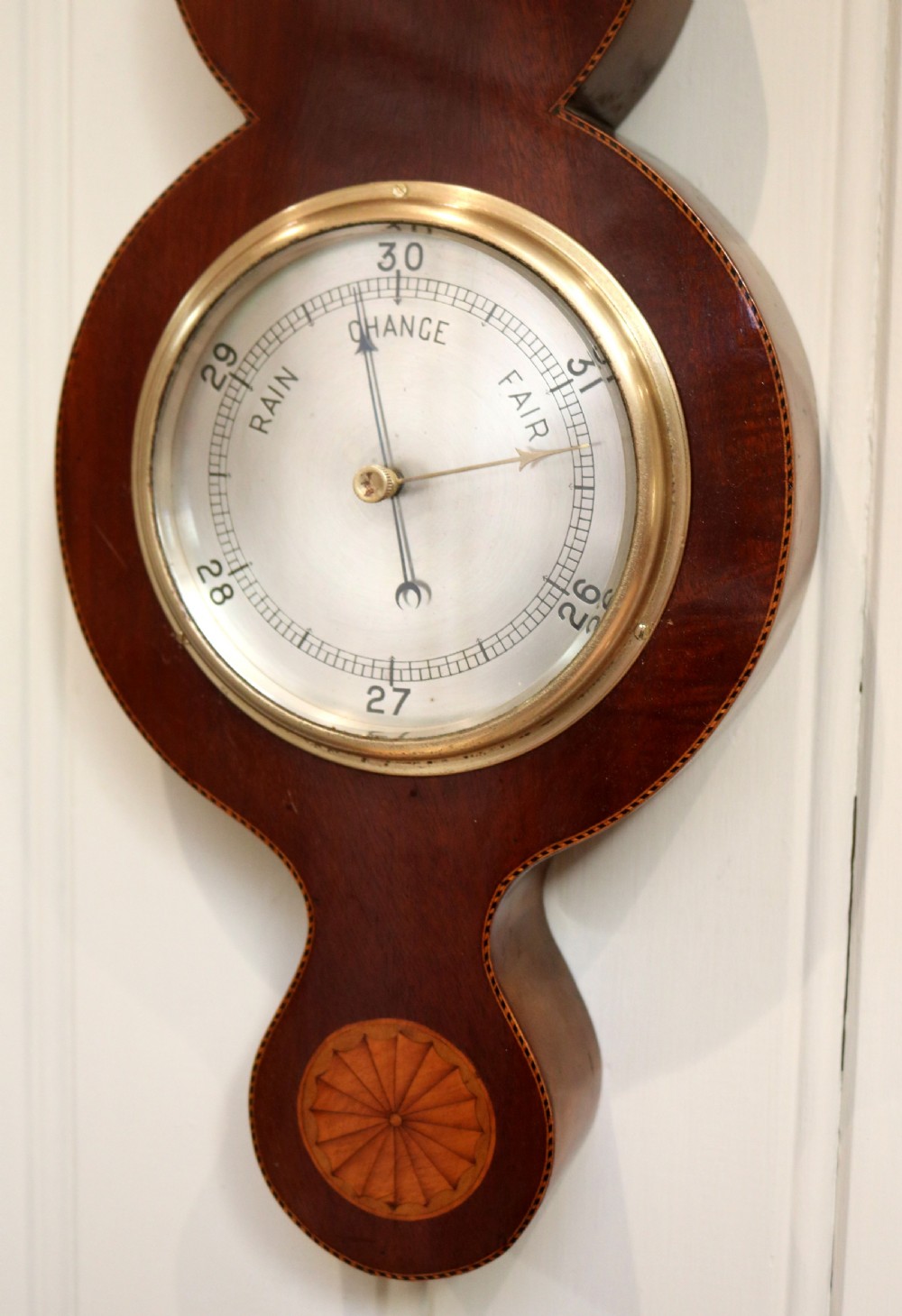 Edwardian Sheraton Style Mahogany and Inlay Aneroid Barometer  View II