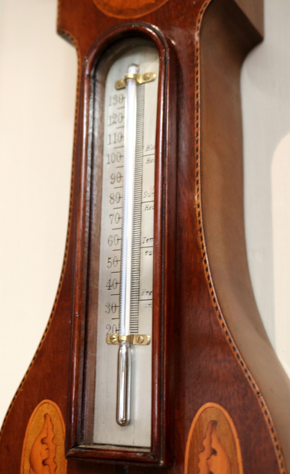 Edwardian Sheraton Style Mahogany and Inlay Aneroid Barometer  View III