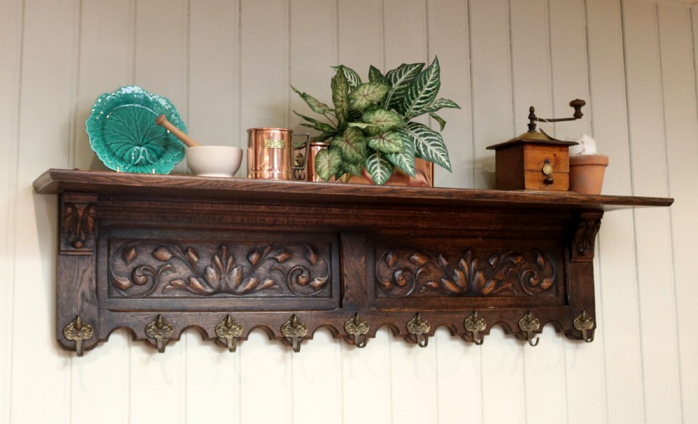 French Solid Oak Carved Wall Shelf