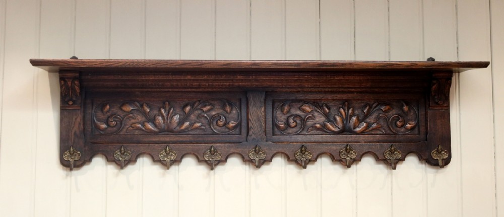 French Solid Oak Carved Wall Shelf View II