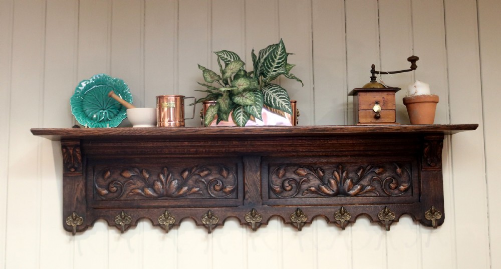 French Solid Oak Carved Wall Shelf View III